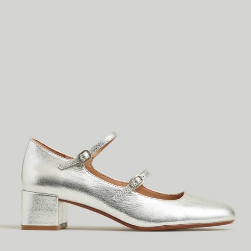 Madewell Silver Block Heel Mary Janes